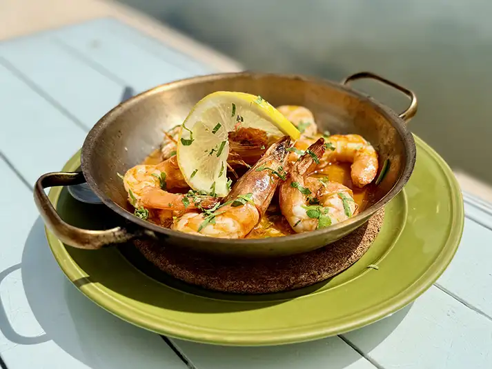 flambeed prawns at Terraze in Tavira